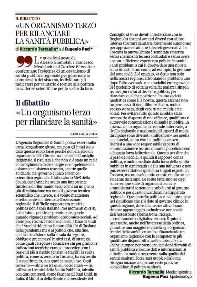 Il rilancio della sanità pubblica regionale e l’esigenza di un organismo terzo