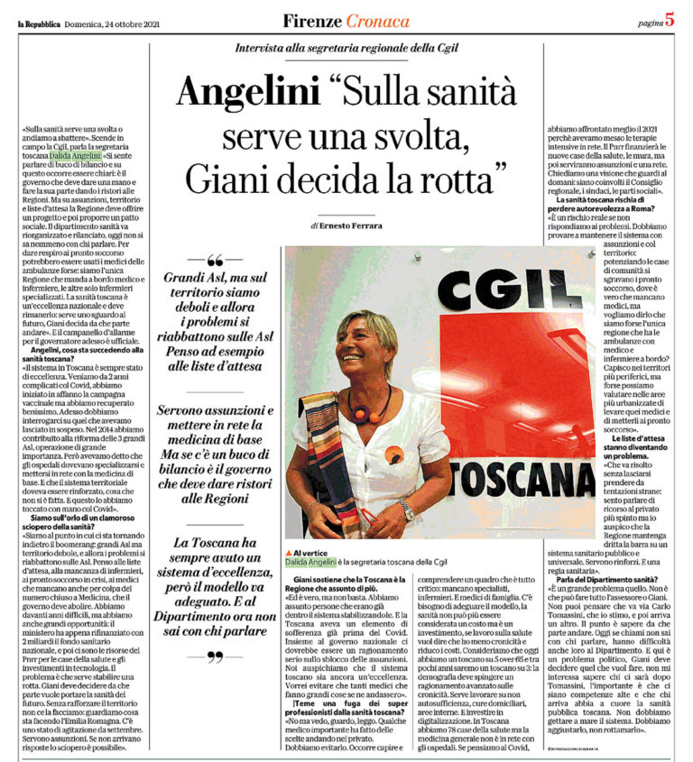 Angelini: “Sulla sanità serve una svolta, Giani decida”