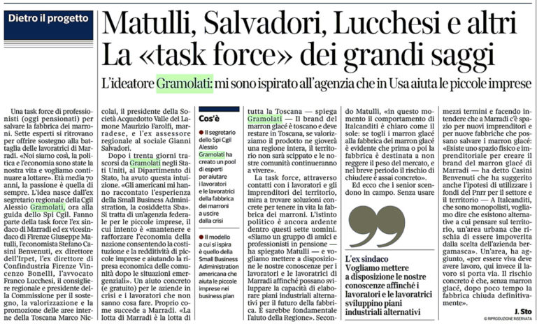 Un “task force” a fianco della fabbrica di marroni e dei suoi lavoratori. Sul  Corriere Fiorentino