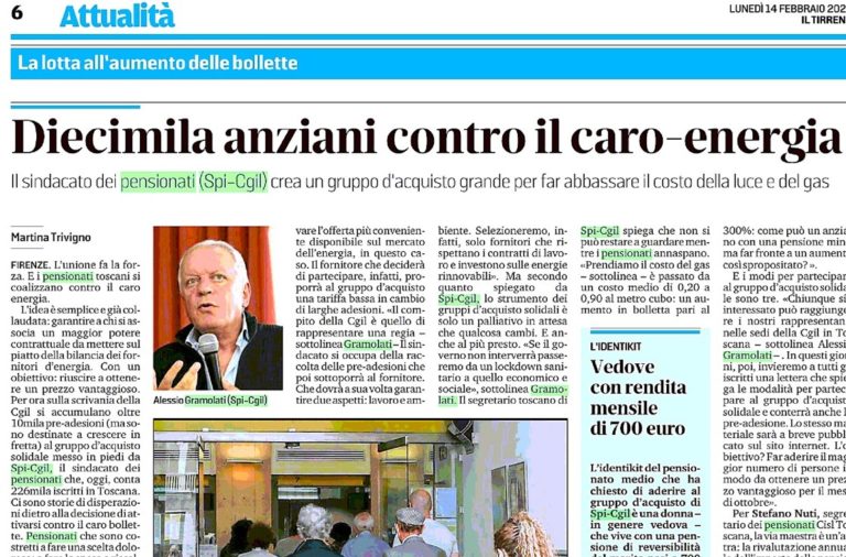 Diecimila anziani contro il caro-energia