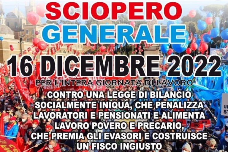 Il 16 dicembre in Toscana sciopero generale Cgil-Uil