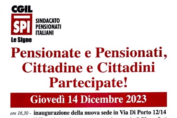 Il 14 dicembre inaugurazione della nuova sede della Lega Spi Le Signe