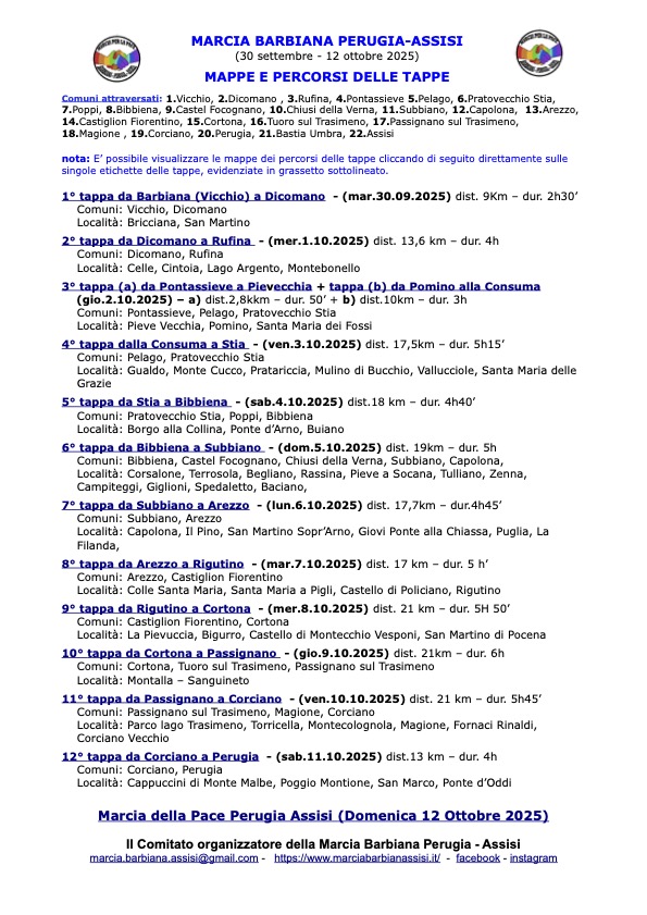 MarciaPace BARBIANA PERUGIA ASSISI Percorso Tappe