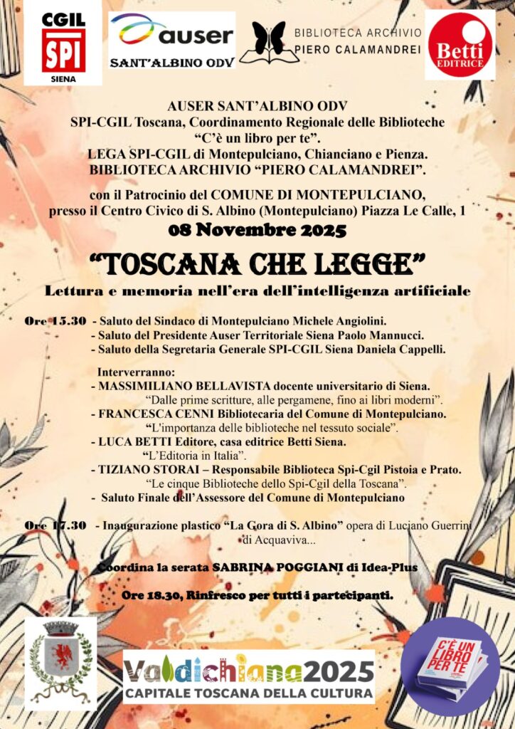 “Toscana che legge”: incontro l'8 novembre a Montepulciano 1 WhatsApp Image 2025 10 29 at 14.51.02