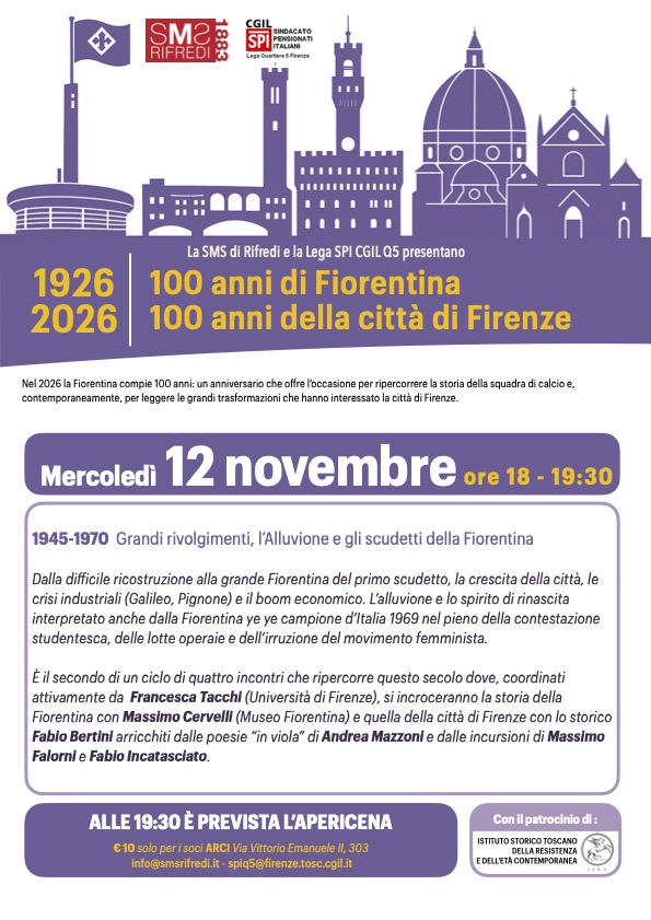 "100 anni di Fiorentina 100 anni della città di Firenze": 1°incontro con Stefano Landini (FOTO). 2°incontro il 12 novembre 8 1926 2026