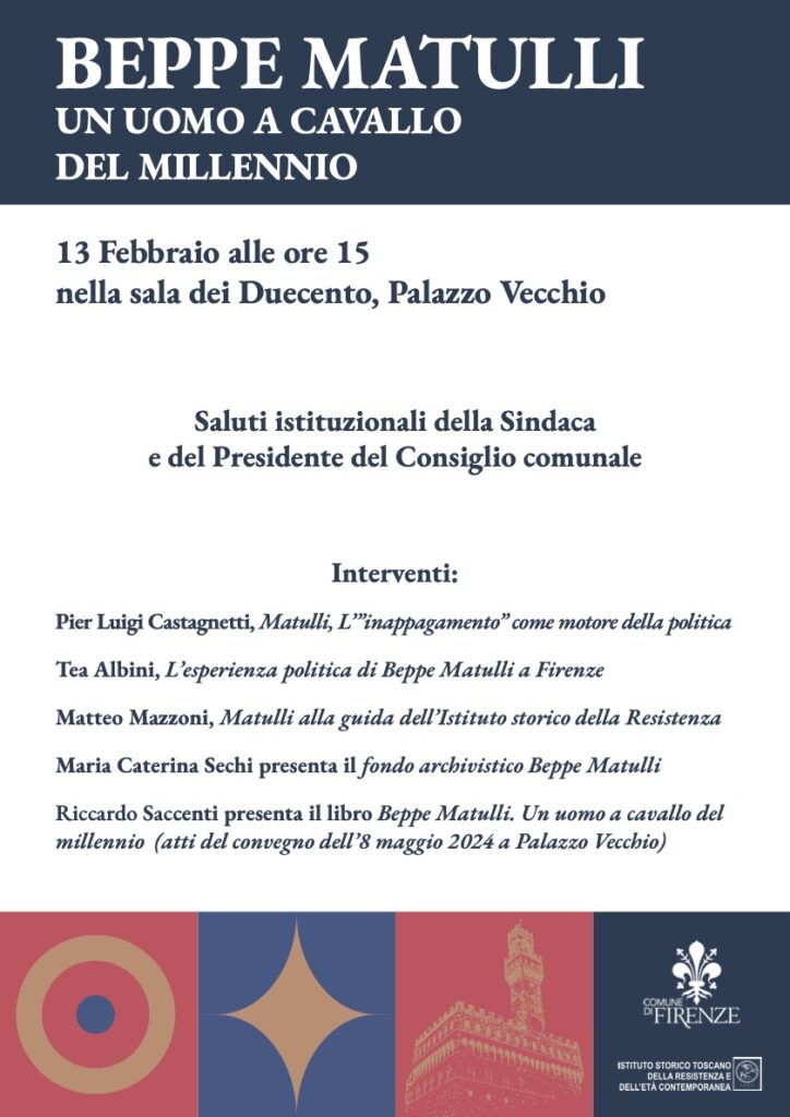 Il 13 febbraio a Palazzo Vecchio "Beppe Matulli. Un uomo a cavallo del millennio” 1 2026 Consiglio Comunale Firenze Beppe Matulli A3 27 01