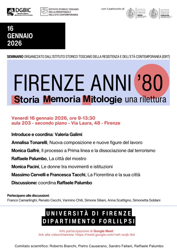 "Firenze Anni '80": il 16 gennaio il secondo seminario ISRT 1 Firenze anni80 con link 3