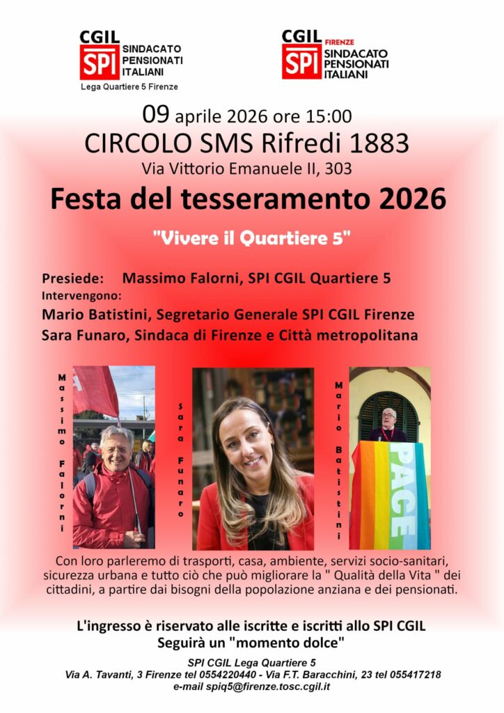 Firenze, festa del tesseramento SPI CGIL Quartiere 5 al Circolo SMS Rifredi 1 WhatsApp Image 2026 03 31 at 11.10.33