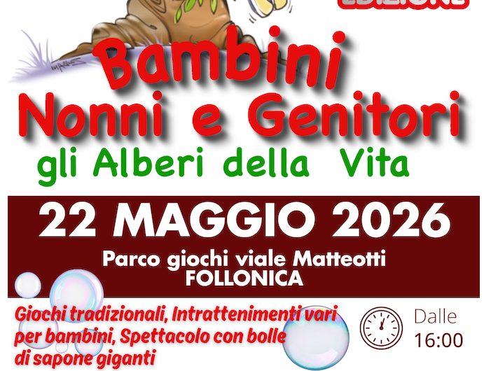 SPI Cgil Follonica-Scarlino: torna “Bambini, Nonni e Genitori – Gli Alberi della Vita”, venerdì la quinta edizione