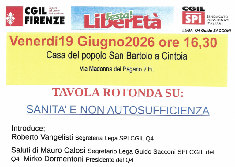 Sanità e non autosufficienza alla Festa di LiberEtà di San Bartolo a Cintoia